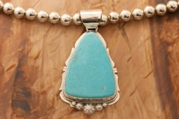 Genuine Kingman Turquoise Sterling Silver Pendant and Necklace Set